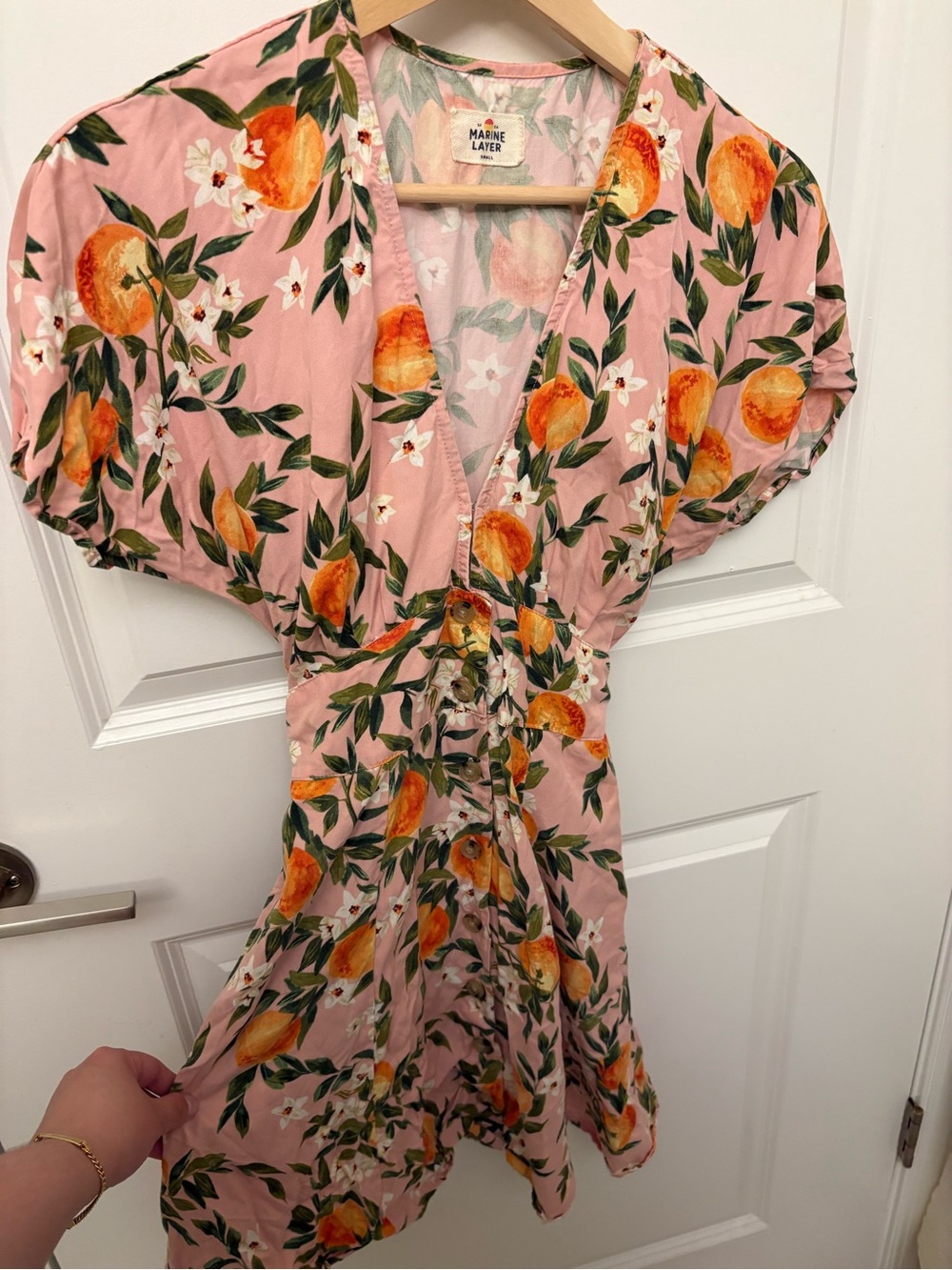 Marine Layer Camila Dress Orange Fruit Print Mini S - Picture 3 of 8